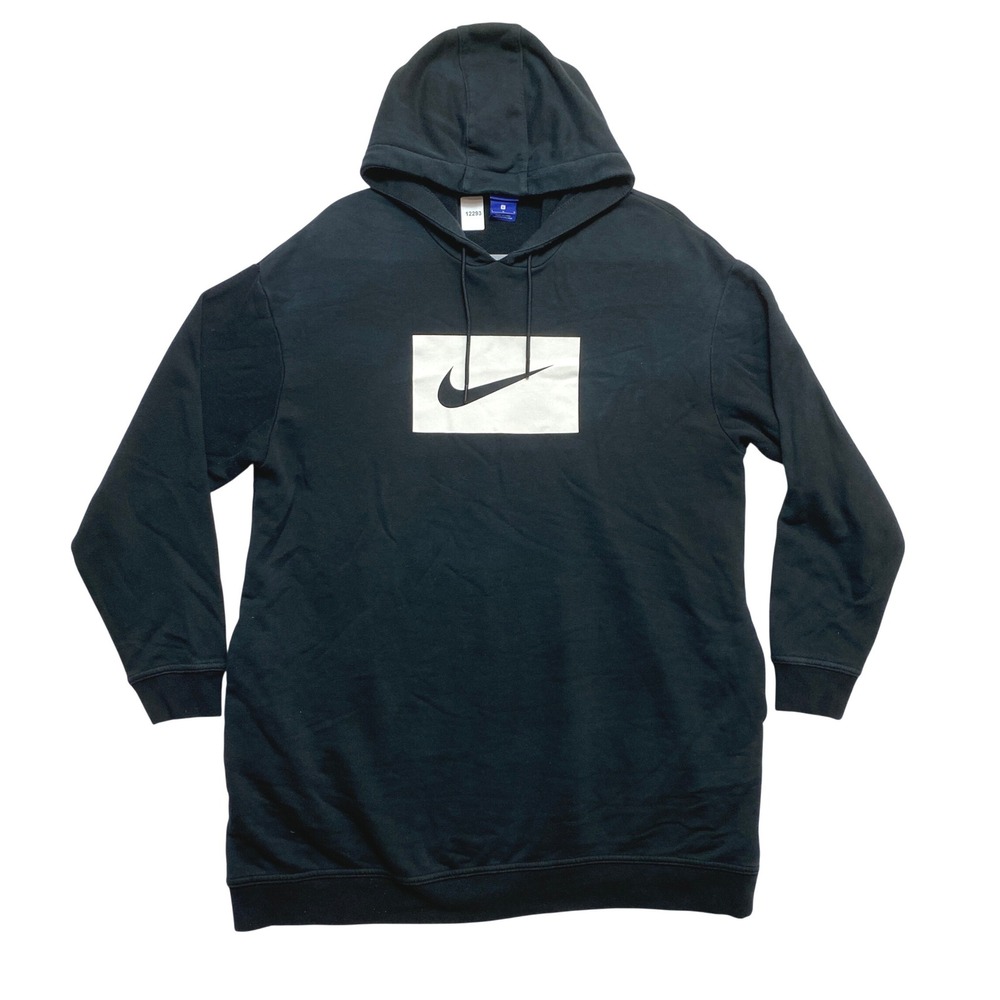Nike Hoodie Womens L Black Sportswear Box Logo Graphic Oversized Pullover
